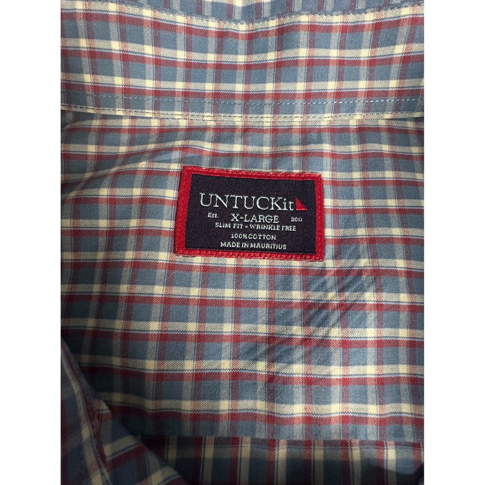UNTUCKit Fabiano WF Blue Red Plaid Slim Fit Wrinkle Free Shirt XL 40706